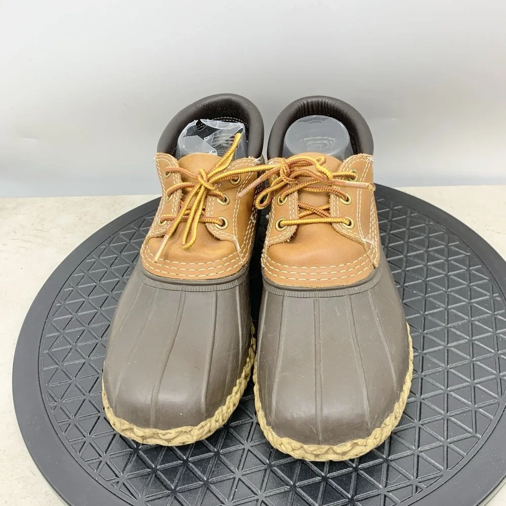 LL Bean Moc‎ Boots Men Size 7 WIDE Shoes Duck Brown Rubber Leather Tie Padded